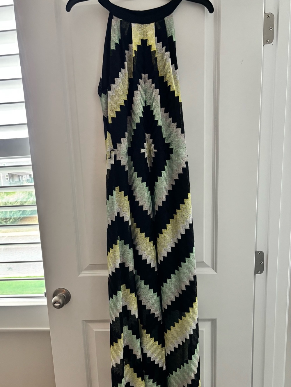 Women's Black and Lime Chevron Halter Maxi Dress
